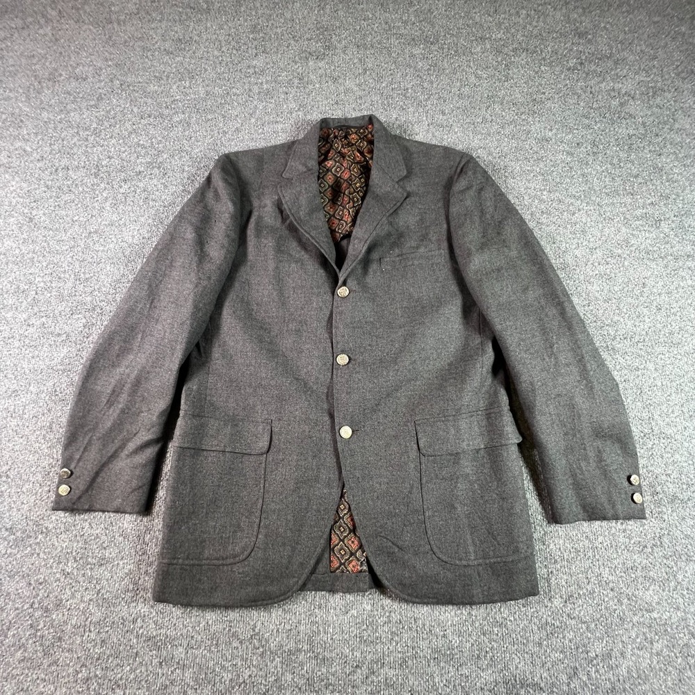 Vintage Kingsridge Blazer Mens 40 Long Gray Wool Suit Jacket 3-Button Formal